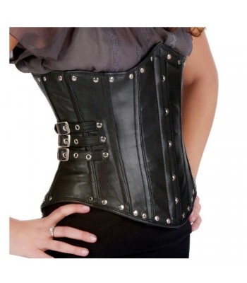 Women Leather Corset Steel Boned Black Underbust Corset With Buckles